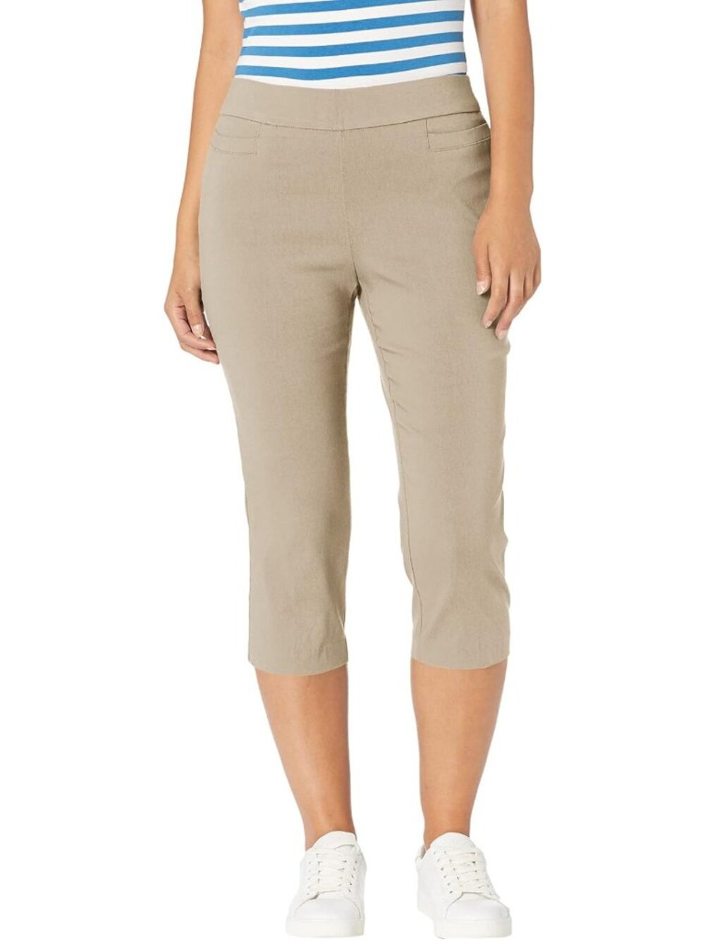 High-Waist Stretch Capri Pants for Women, Pull-On Crop Straight Leg with
